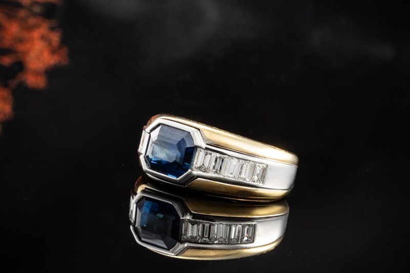 Saphir Diamant Ring Oval Bicolor Goldschmiedekunst Rosegold Weißgold 750 