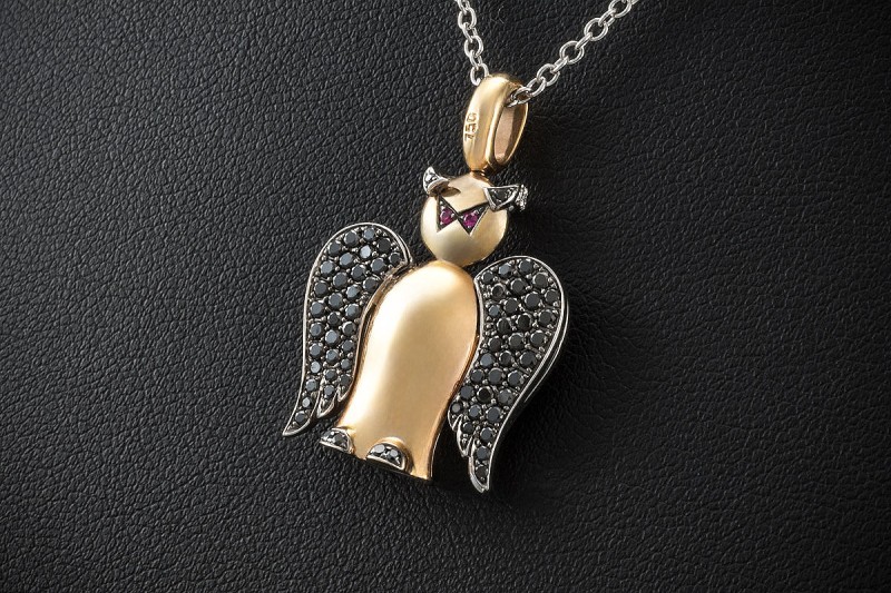 Al Coro Collier Engelchen Teufelchen mit Diamanten Roségold Weißgold 750 