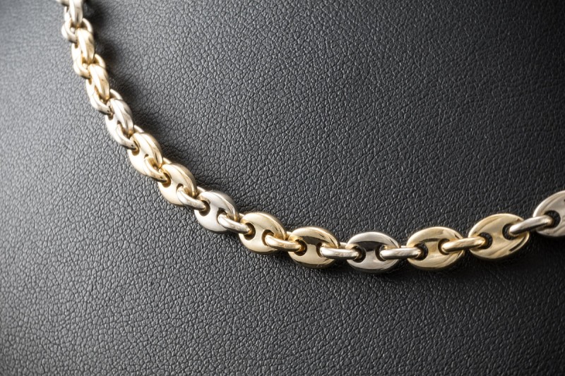 Cartier Collier Klassische Bohnenkette 45 cm in 750er Gelbgold Weißgold 