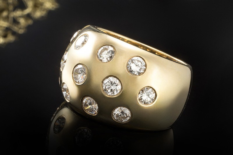 Diamant Ring Goldschmiedearbeit Handarbeit Brillanten Massiv in Gelbgold 
