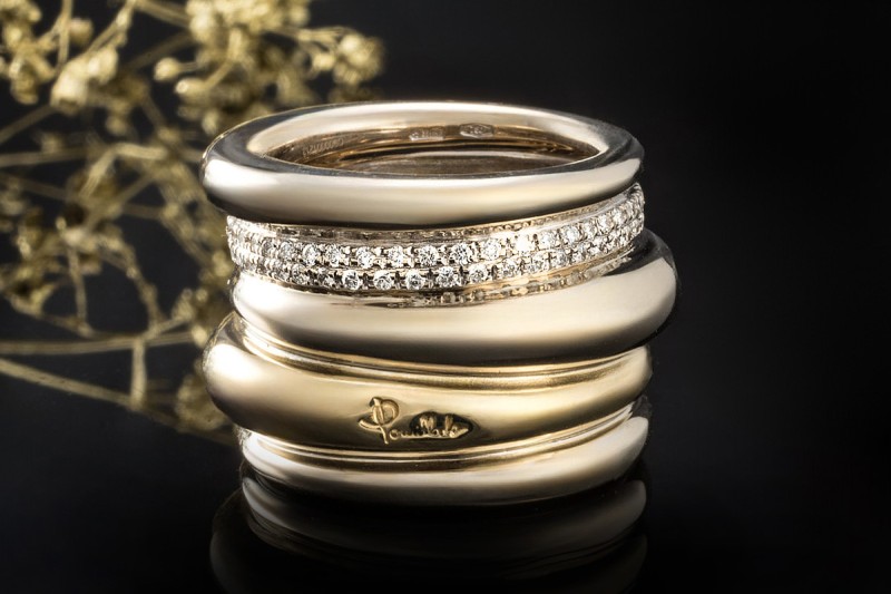 Pomellato Ring Tubolare Massiv Diamanten Gelbgold Roségold Weißgold 750 