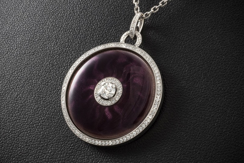 Victor Mayer Collier Kette Emaille Lila Diamanten Weißgold 750 Limitiert 