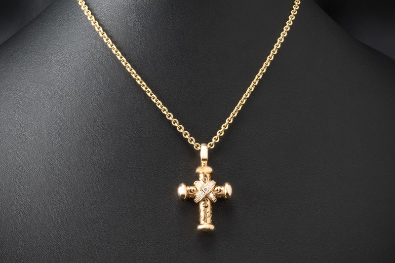 Leo Wittwer Kreuz Anhänger mit 0,34 Ct. Diamanten 43 mm in Roségold 750 