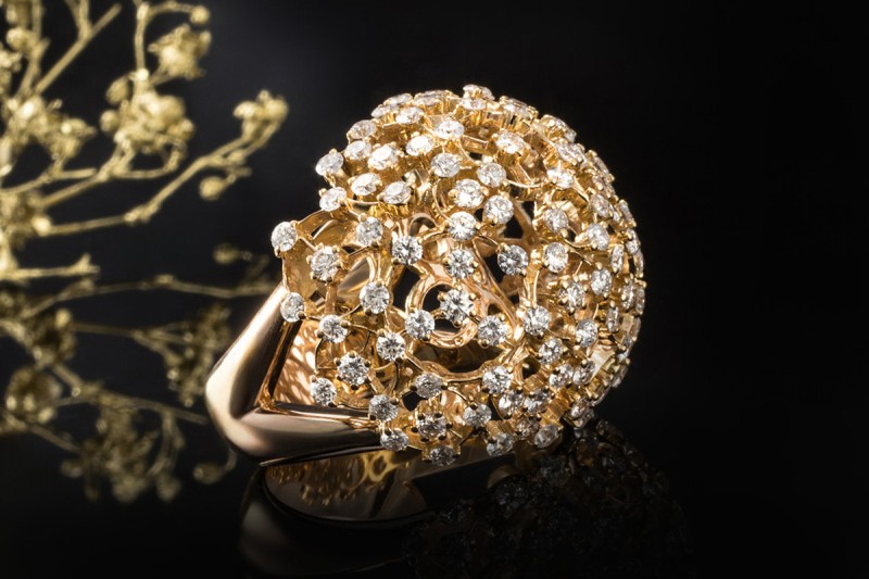 Cocktail Ring Exklusive Goldschmiedearbeit mit Diamanten in Roségold 750 