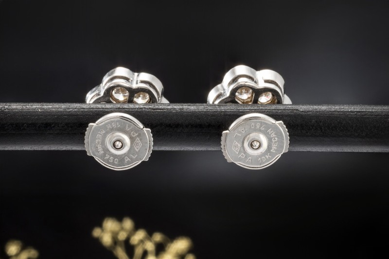 Diamant Ohrringe Ohrstecker mit Brillanten Blütenform in 750er Weißgold 