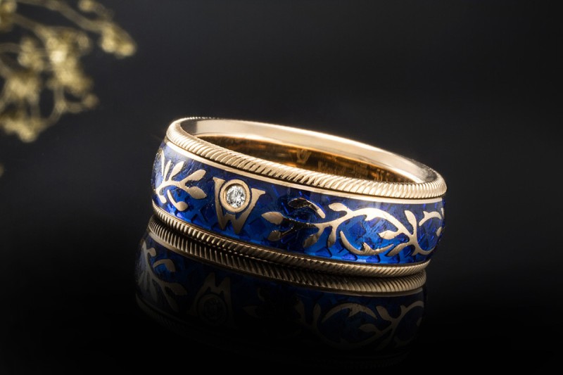 Wellendorff Ring vergissmeinnicht Drehring Diamant Gelbgold 750 Gr. 55,5 