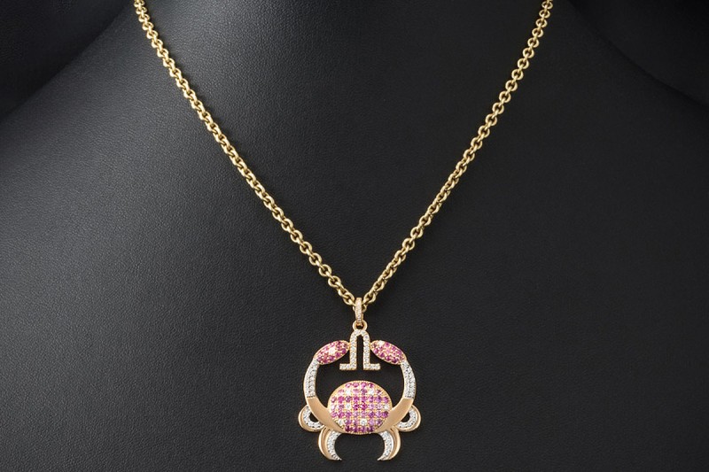 Jazychic Krebs Sternzeichen Anhänger Pink Saphir Diamanten in Roségold 
