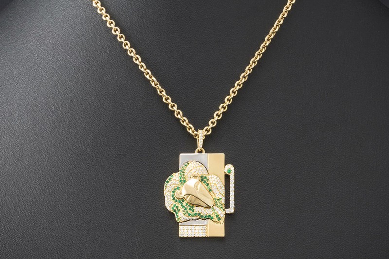 Jazychic Löwe Sternzeichen Anhänger Tsavorit Diamanten Gold Bicolor 750 