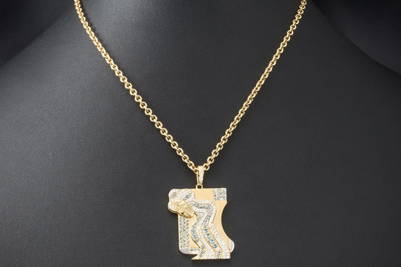 Jazychic Jungfrau Sternzeichen Anhänger Aquamarin Diamanten Gold Bicolor 
