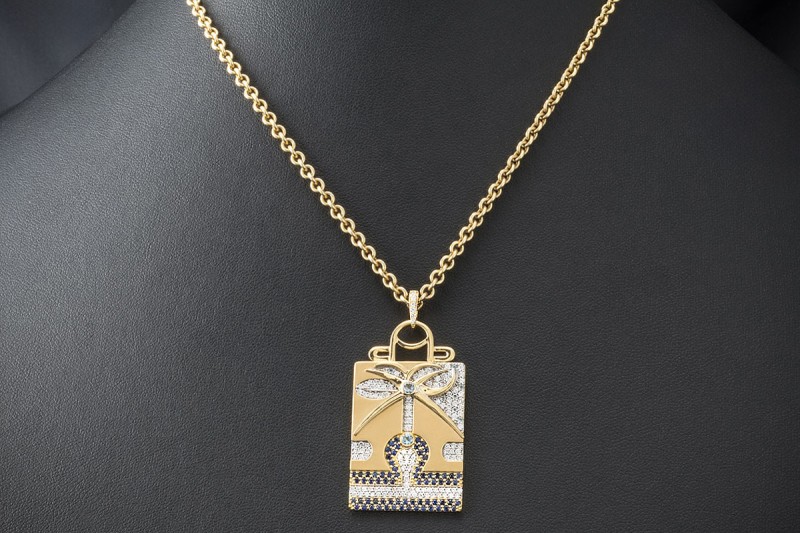 Jazychic Waage Sternzeichen Anhänger Aquamarin Saphir Diamanten Gelbgold 
