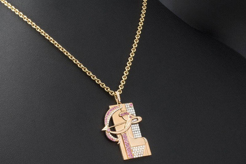 Jazychic Schütze Sternzeichen Anhänger Pink Saphir Diamanten in Roségold 