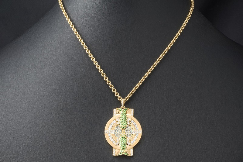 Jazychic Fische Sternzeichen Anhänger Tsavorit Aquamarin Diamanten Gold 