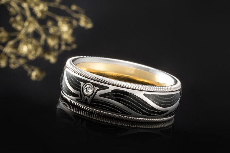 Wellendorff Ring Engelskraft Schwarz Drehring Diamant in 750er Weißgold 