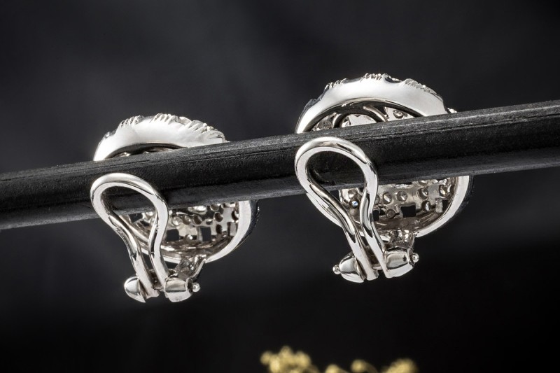 Ohrclips Ohrringe mit Diamanten rund geflochten in 750er Weißgold 