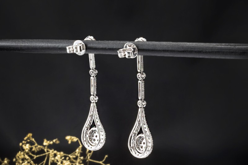 Lange Tropfen Ohrringe Ohrhänger Ohrstecker Diamanten in 750er Weißgold 