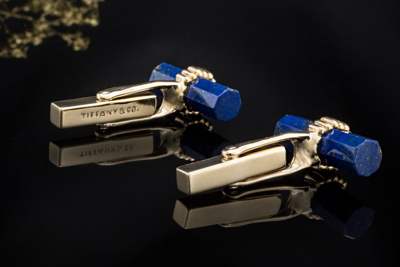Manschettenknöpfe Tiffany & Co. T-Bar mit Lapislazuli in 750er Gelbgold 