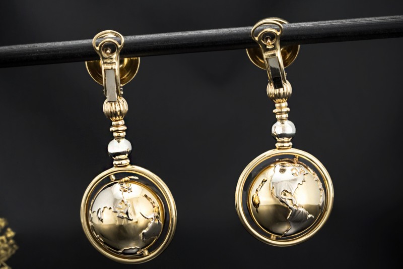 Wempe Ohrringe Weltkugel Planeten Globus beweglich in 750er Gold Bicolor 