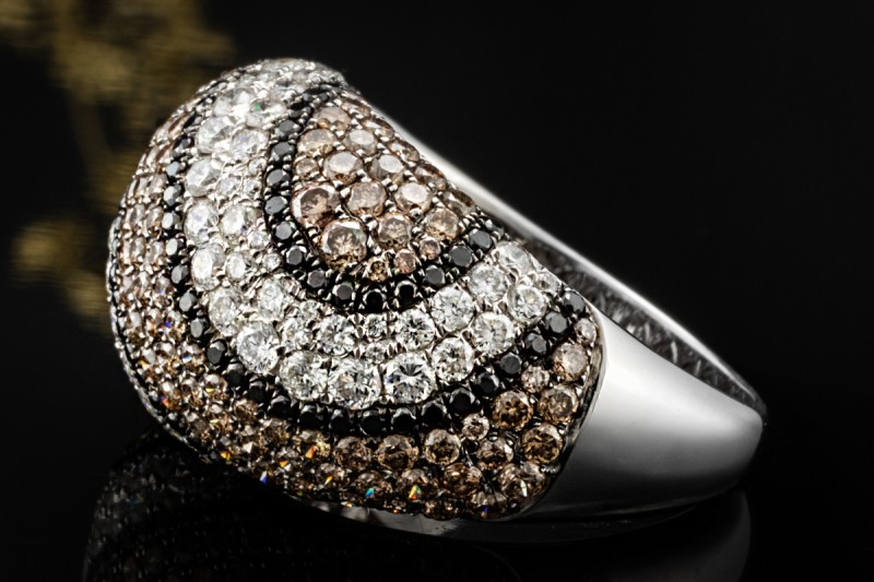 Cocktailring Ring Diamant Arbeit Weiß Braun Schwarz in 750er Weißgold 