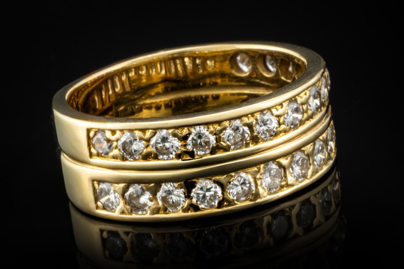 Bandring Ring mit 2 Reihen Diamanten Handarbeit in 750er Gelbgold Gr. 59 