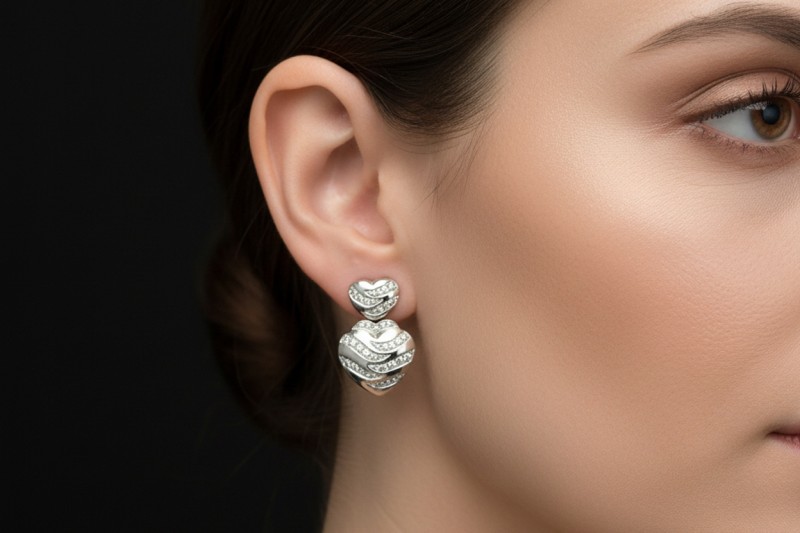 Herz Ohrringe Ohrstecker mit Clip beweglich Diamanten in 750er Weißgold 