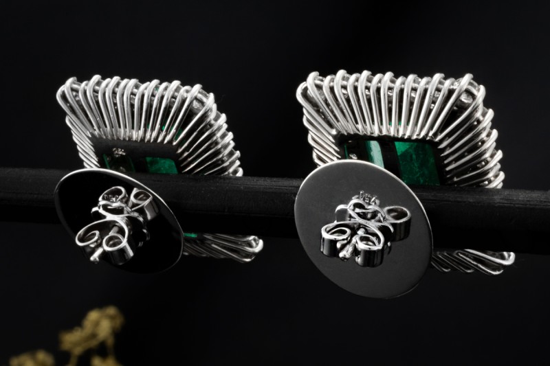 Große Smaragd Ohrringe rechteckig mit Diamanten Weißgold 750 Handarbeit 