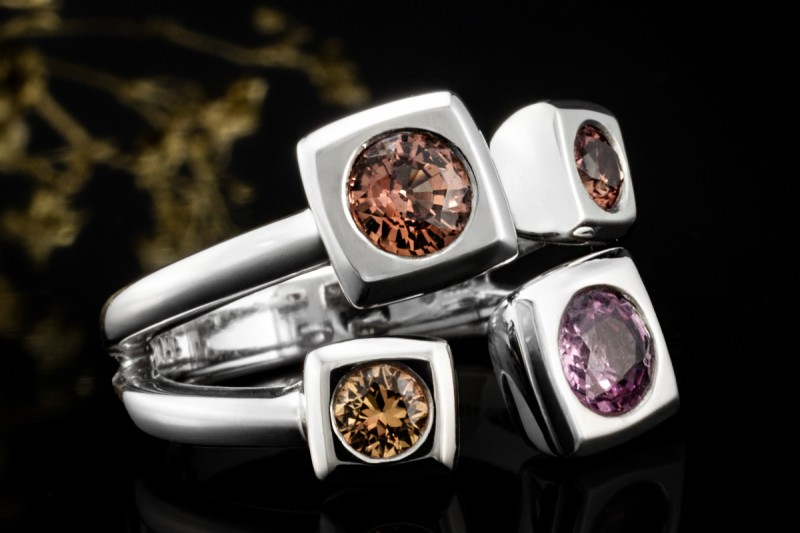 Odenwald Cluster Ring im Saphir Sorbet Pink Gelb Orange in Weißgold 750 
