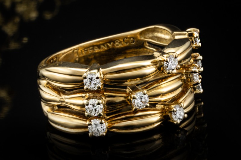 Tiffany & Co. Vintage Ring mit Diamanten Flechtmotiv in 750er Gelbgold 