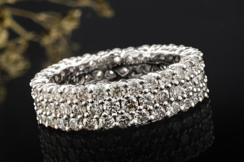 Memoire Ring Bandring mit 3 Reihen Diamanten in 750er Weißgold Größe 55 