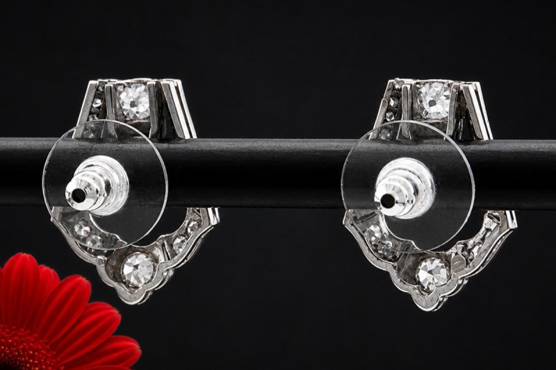Art Déco Ohrringe Ohrstecker Altschliff Diamanten in Platin Handarbeit 