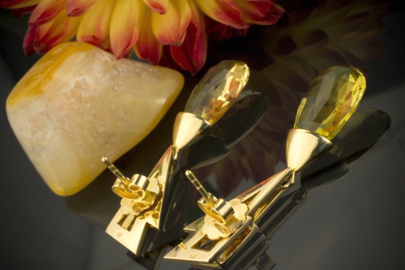 BLITZ Designer Ohrstecker Ohrringe mit Beryll & Brillanten in 750er Gelbgold 