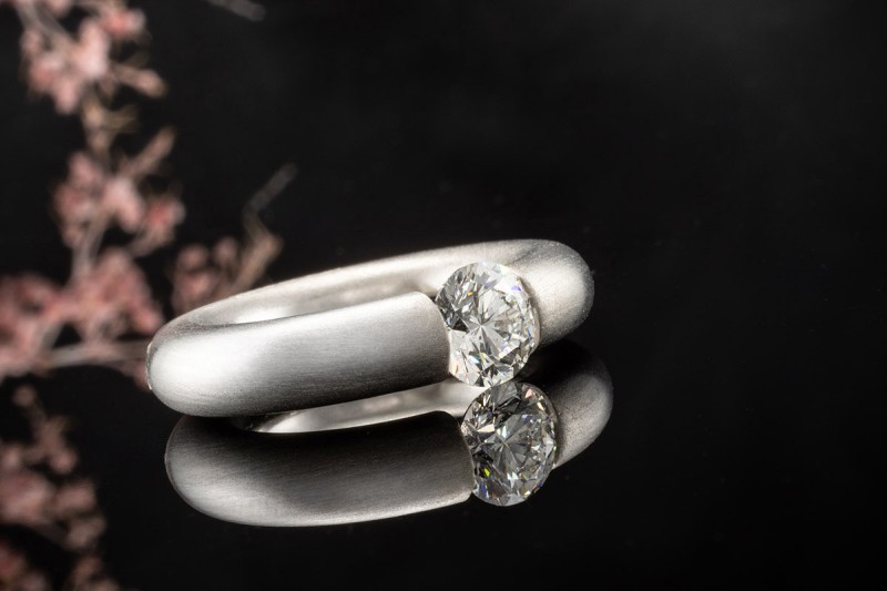 Niessing Spannring Solitär Ring Rund Diamant Brillant 1,09 Ct Platin 999 