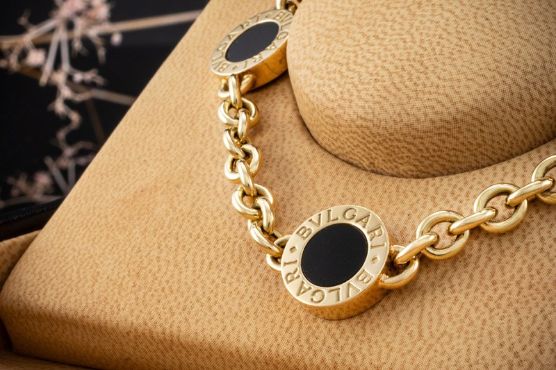 Bvlgari Onyx Armband Schwarz Massive Ausführung 19 cm in 750er Gelbgold 