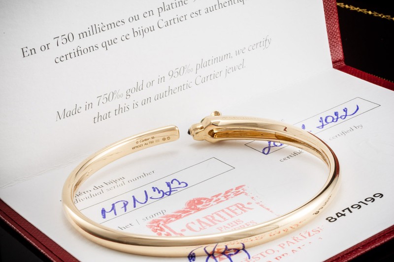 Panthère de Cartier Armreif Gelbgold 750 mit Onyx und Tsavorit Full Set 