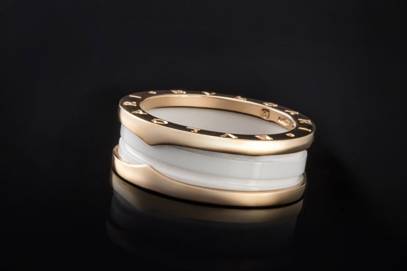 BVLGARI B.zero1 2-Band Ring Weiße Keramik und 750er Roségold Größe 61 