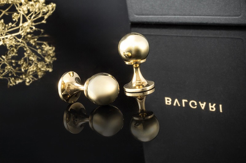 BVLGARI Manschettenknöpfe Runde Klassiker Massiv in 750er Gelbgold OVP 