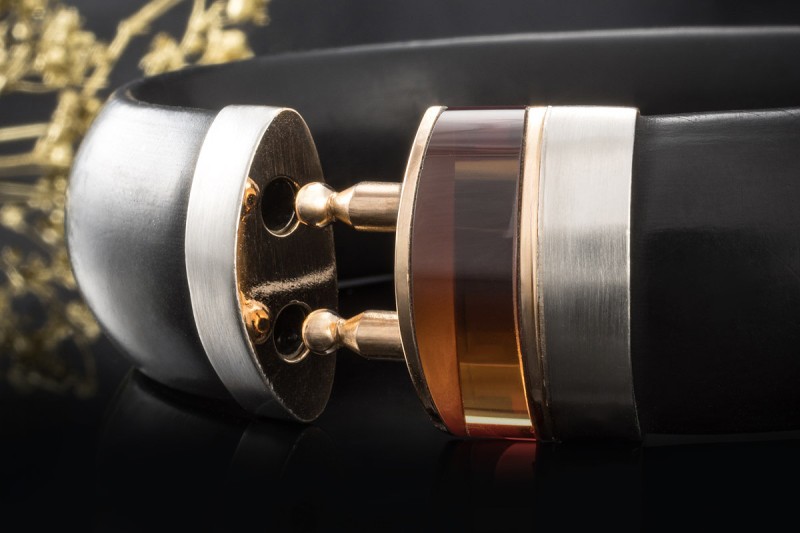 Bunz Design Armreif mit Citrin in Kautschuk an 750er Roségold und Platin 