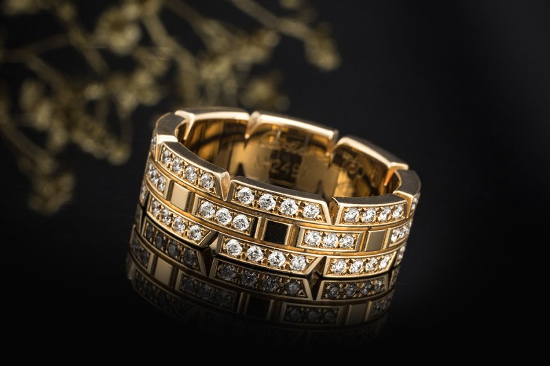 Cartier Tank Francaise Ring 3 Reihen Diamanten rundum in 750er Gelbgold 