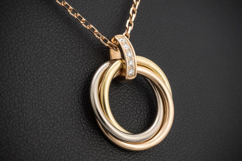 Cartier Trinity Collier Anhänger Mittleres Modell mit Diamanten Full Set 