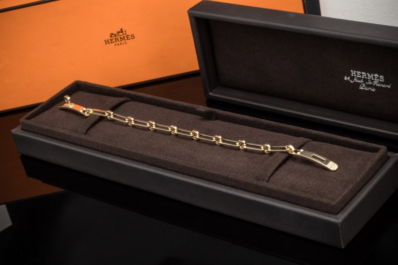 Hermès Armband Kelly Chaîne kleines Modell mit Diamanten 750er Gelbgold 
