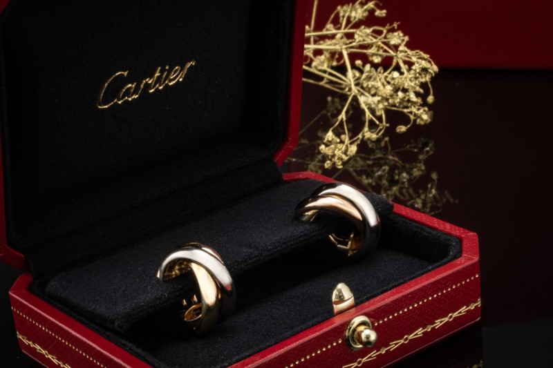 Cartier Trinity Ohrringe Creolen Gelbgold Weißgold Rotgold 750 Full Set 