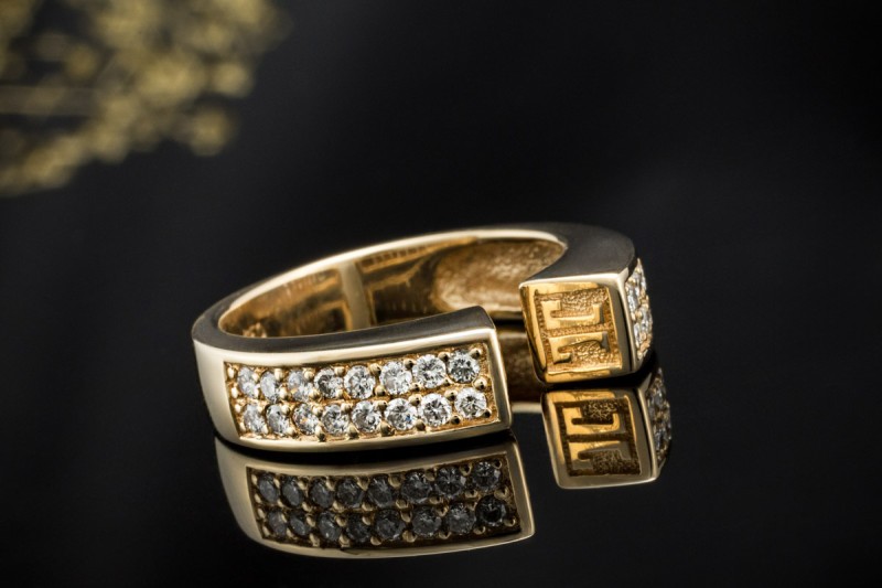 Jette Joop JJ offener Designer Spannring mit Diamanten in 750er Gelbgold 