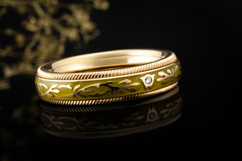 Wellendorff Ring Pistazie Fantasie Drehring Grün 1 Diamant Gelbgold 750 