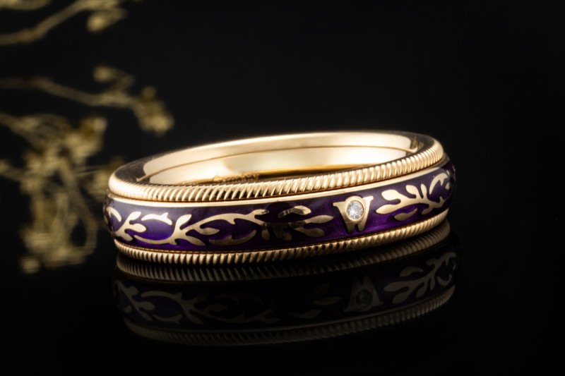 Wellendorff Ring Aubergine Fantasie Lila Drehring 1 Diamant Gelbgold 750 