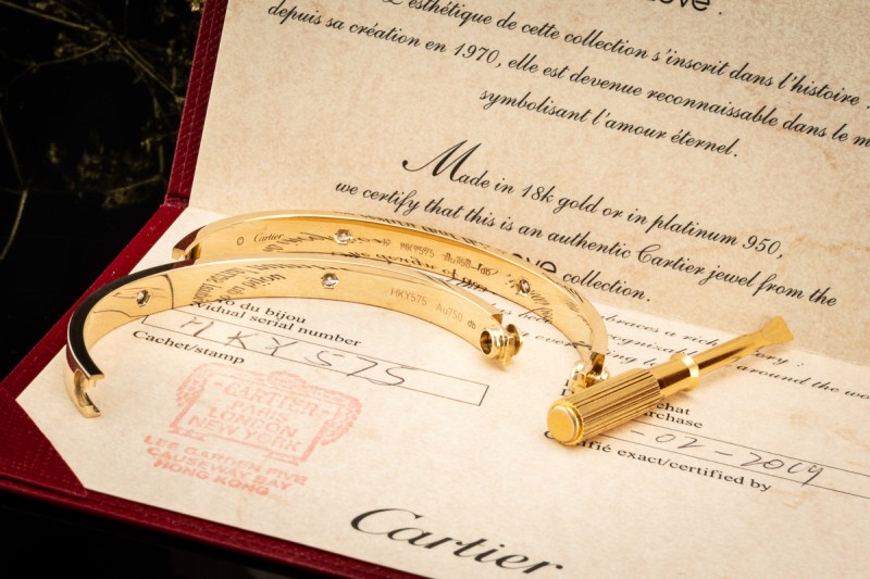 Cartier Love Armreif Armband Bracelet Diamanten Gelbgold Gr. 17 Full Set 