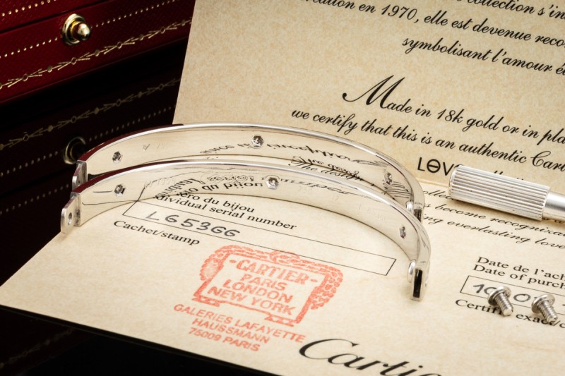 Cartier Love Armreif Armband Bracelet 6 Diamanten Weißgold Gr. 17 Full Set 