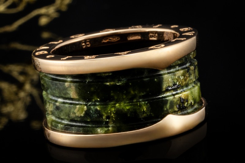 BVLGARI B.zero1 Ring mit Marmor Grüner Naturstein 750er Roségold Gr. 55 