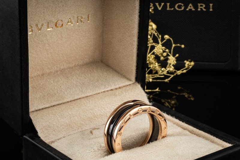 BVLGARI B.zero1 2-Band Ring Schwarze Keramik in 750er Roségold Full Set 