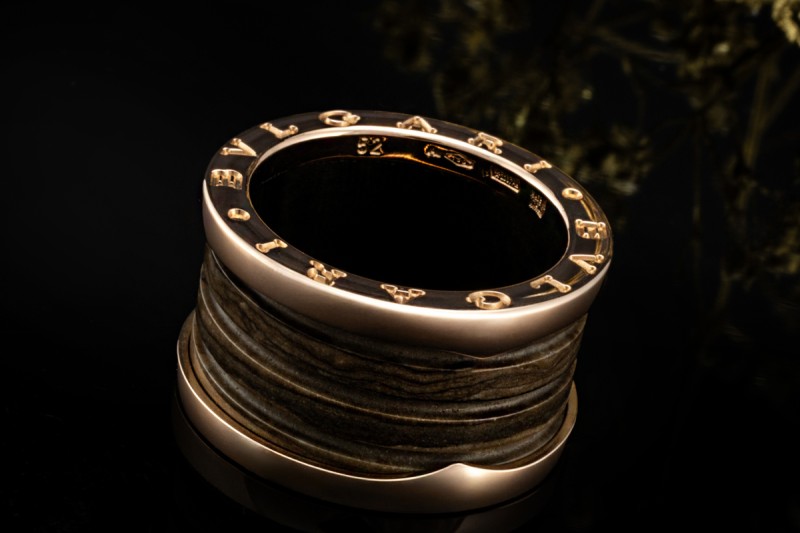 BVLGARI B.zero1 Ring 4-Band Marmor Braun Naturstein 750er Roségold Gr 52 