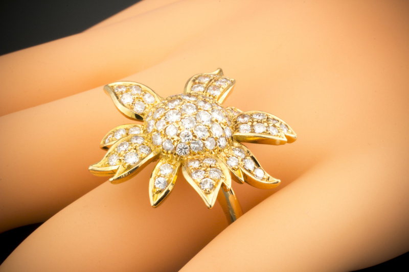 Motiv Ring BLUME mit 2 Carat TOP Brillanten in 750er Gelbgold 53 - 56 