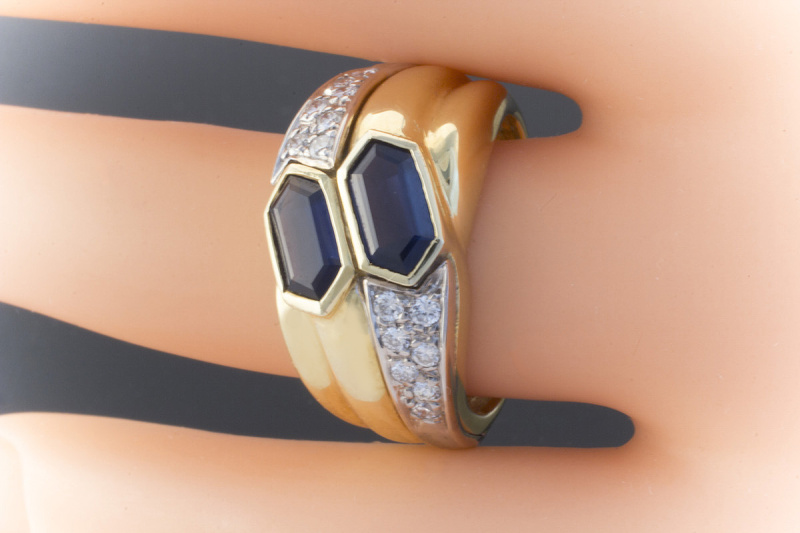 Exklusiver Saphir Ring Saphire mit Brillanten in 585er Gold Bicolor Größe 55 